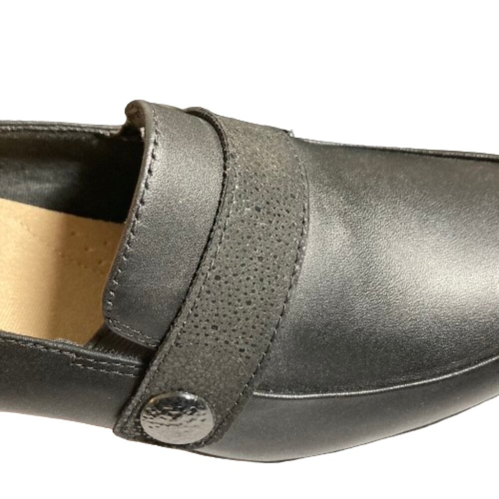 Clarks Women's Black Leather Emily Andria 2" Block Heel Loafer Shoes, 8.5 - Picture 8 of 13
